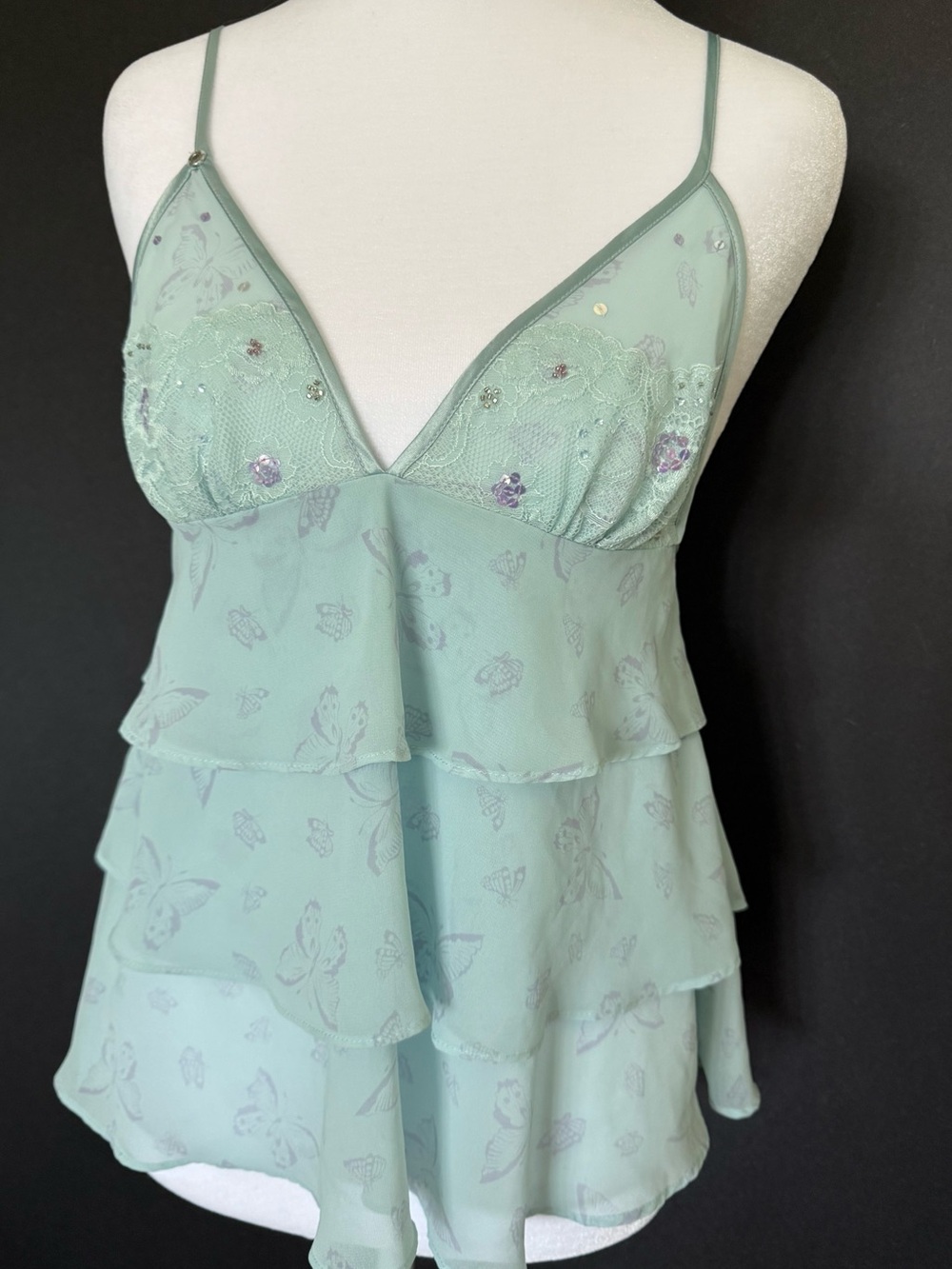 Y2K Victoria’s Secret Sheer Blue Butterfly Lingerie Empire Waist Camisole Top - Picture 1 of 10